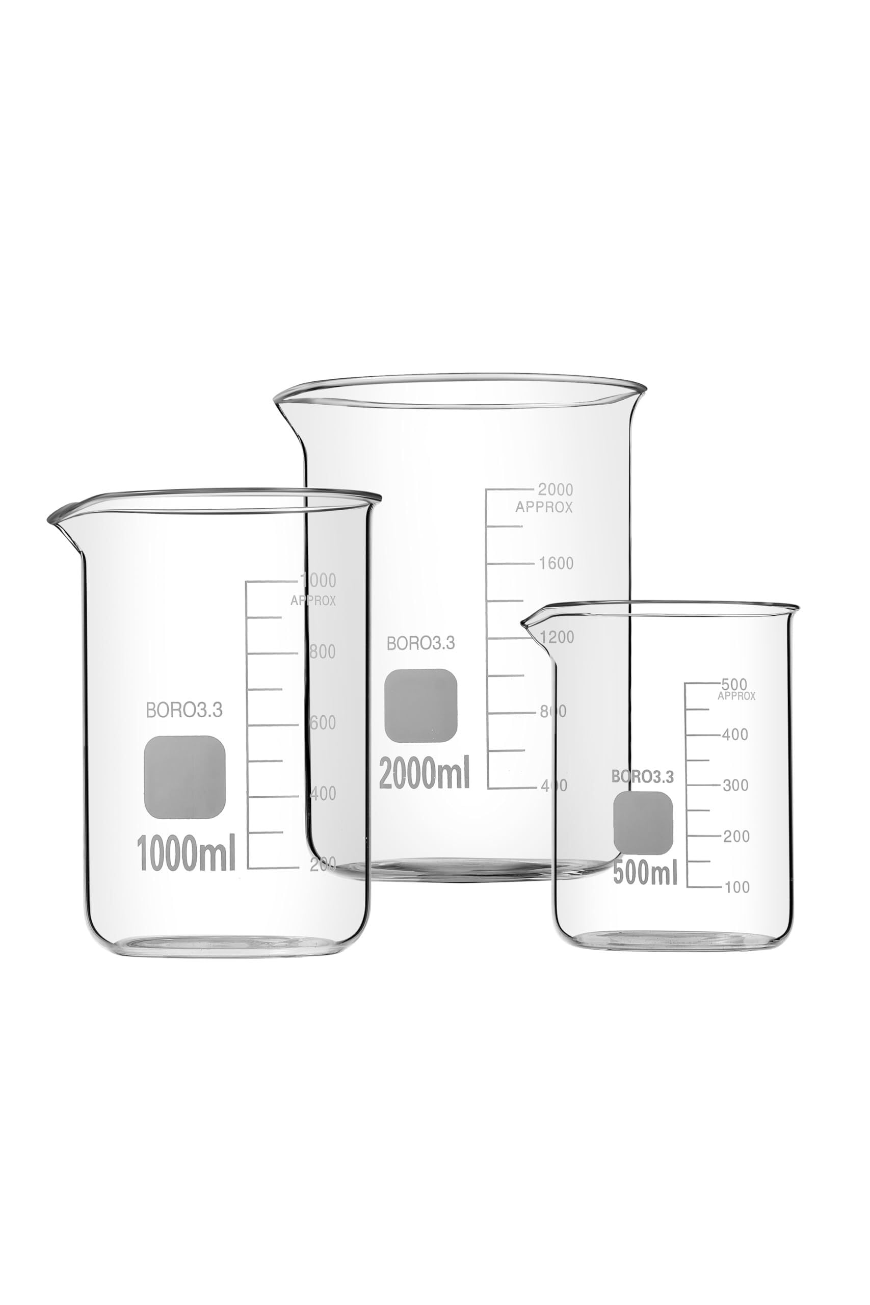 Zlewka laboratoryjna, Zlewka miarowa ze szkła borokrzemowego, podgrzewana w wielu rozmiarach(500ml+1000ml+2000ml)