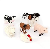 BD Needle Felted Wool Farm Animal Hanging Ornaments Set of 6: White Rooster, Horse, Sheep, Pink Pig, Cow, Dog