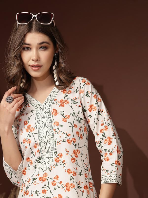 Image of Daevish New Cotton Leaf Printed Casual Straight Kurta for Women | Women Formal Kurti