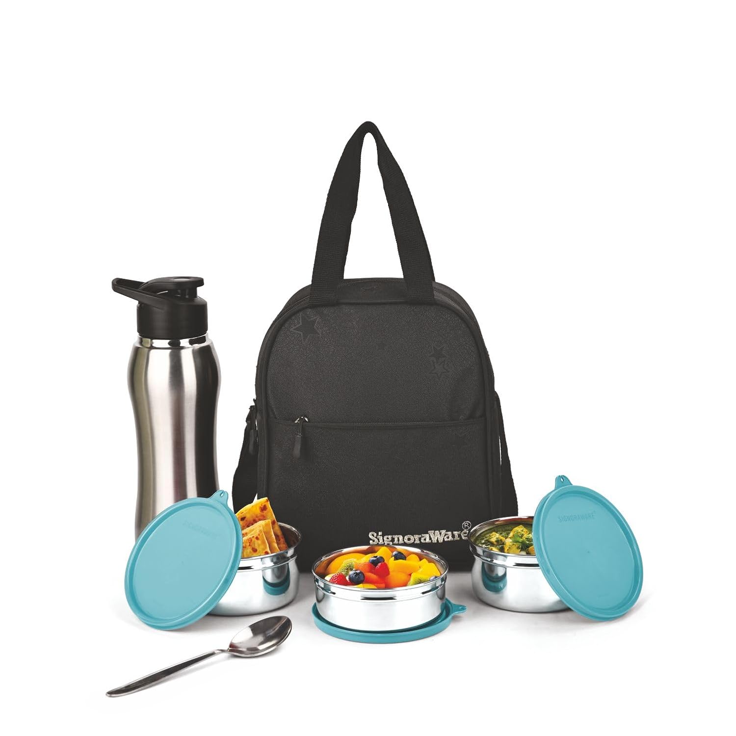 SignoraWare Fusion Stainless Steel Big Lunch Box with Sipper | Airtight & Leakproof | Easy to Carry | Ideal for Office, School & Travel (650mlx2 + 500ml + 750ml | Set of 4 |