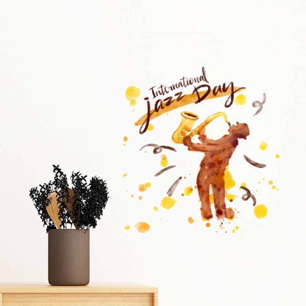 Sticker mural saxophone au motif aquarelle colore artistique pour deco murale DIY