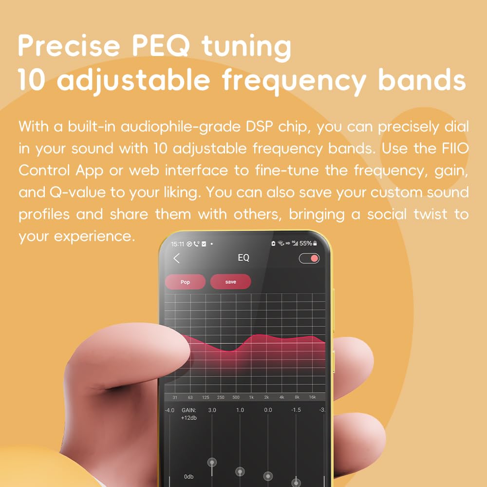 FiiO/Snowsky Tiny Portable DAC & Headphone Amplifier, Hi-Res USB DAC, PEQ Precision Tuning, PCM 384kHz/DSD256 Decoding, App/Web Control, Durable Metal Housing (Tiny A Black)
