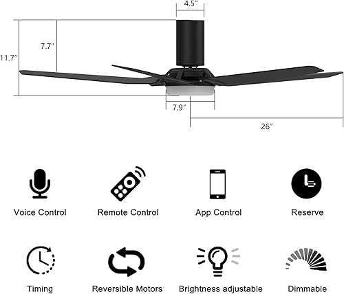 Miniatura 7 de Ventilador de techo de 52 pulgadas con luces, ventilador de techo para interiores y exteriores con control remoto, ventilador de techo inteligente