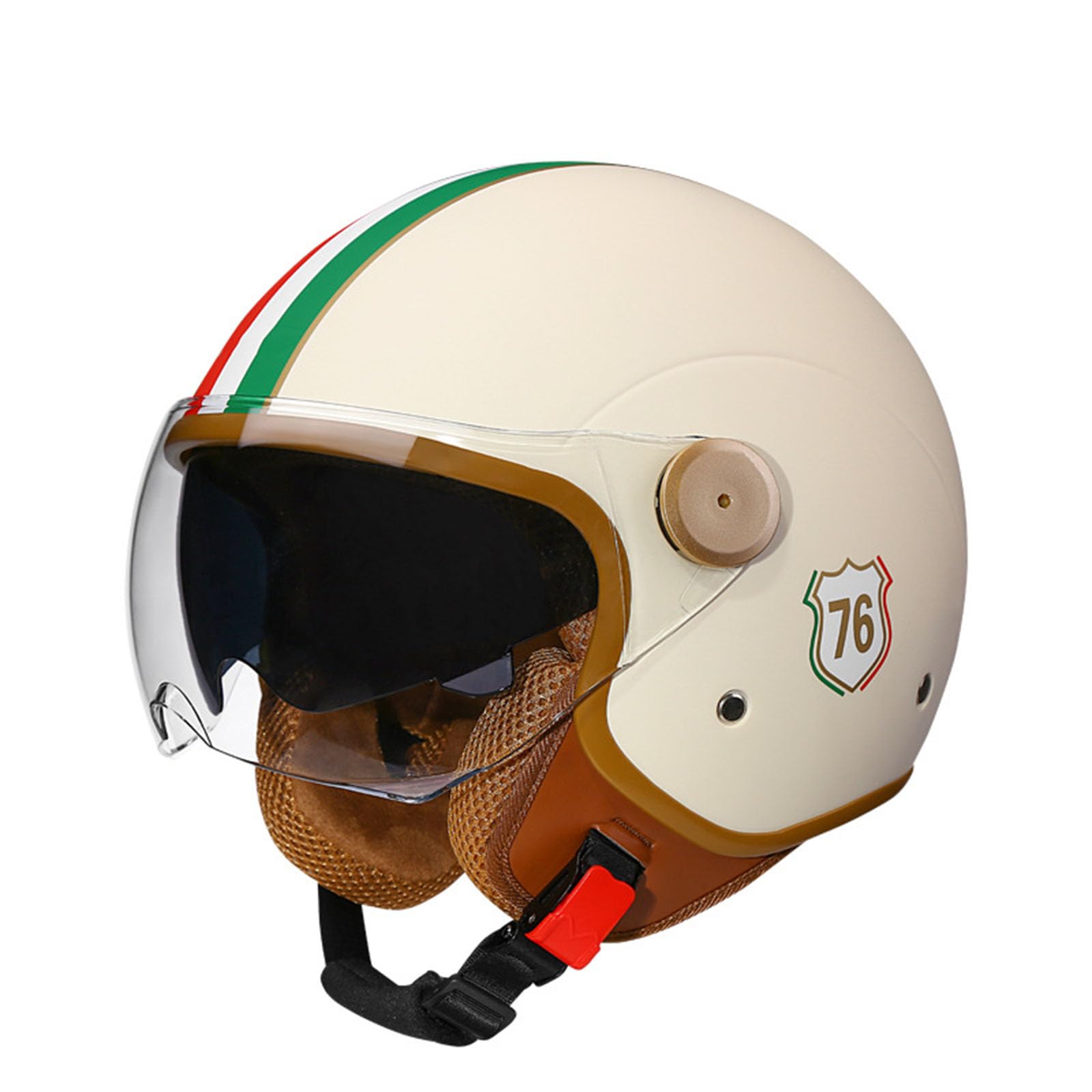 Casco Moto Vintage Semi-Aperto In Pelle E ABS - Certificato ECE, Con Occhiali