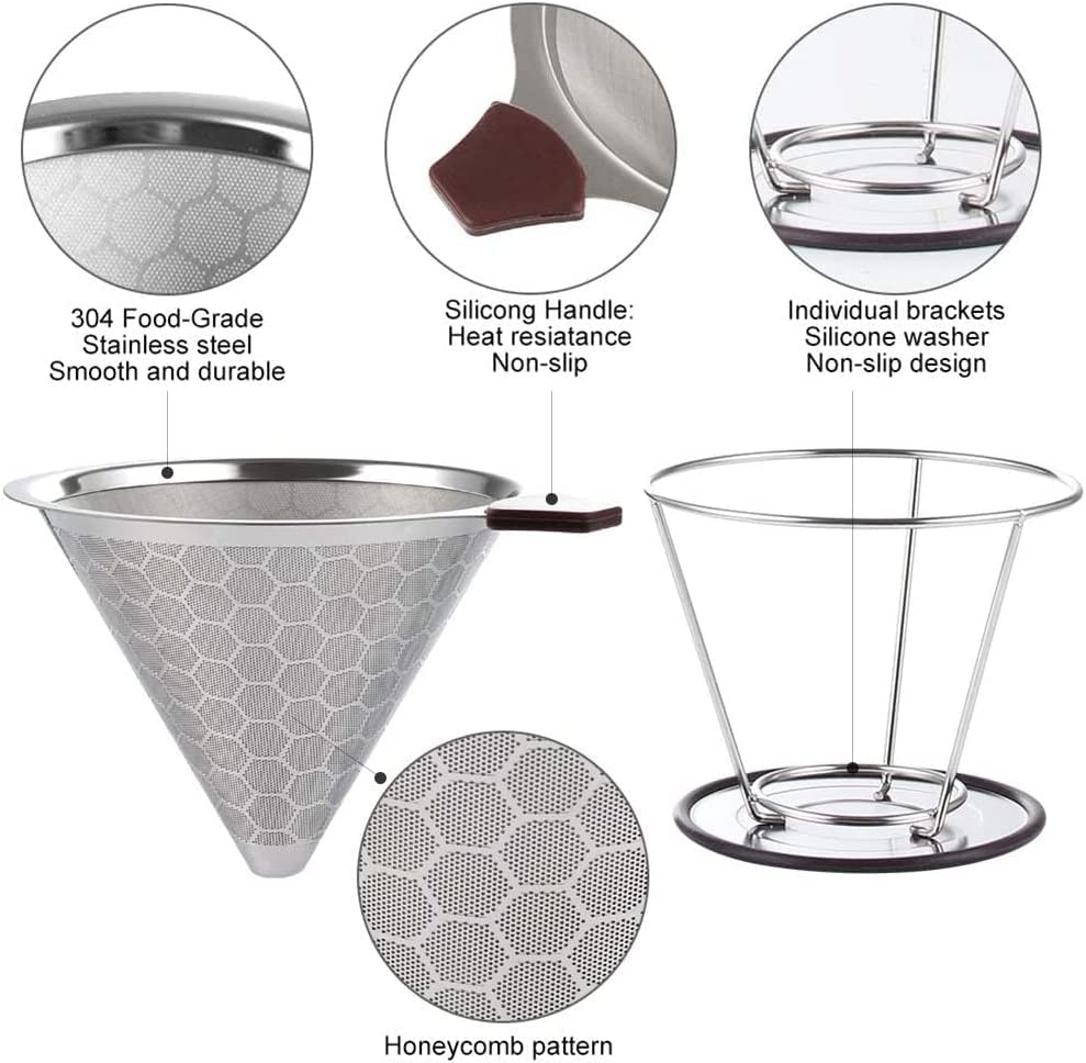 Pour Over Coffee Dripper, Reusable Coffee Filter Durable Stainless Steel Holder Mesh Funnel Baskets Coffee Filter - Image 3