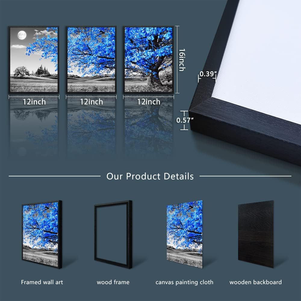 Blue Trees and Moon Landscape Canvas Print Set