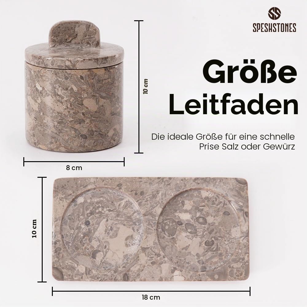 SPESHSTONES Marmor Salzkeller 10,2 cm Salzdose mit Deckel, Tischsalzbehälter für die Arbeitsplatte, Salzschale, Salzhalter, Gewürzdosen, Zuckerdose, Würzmittelbehälter Set von 2, Salzspender