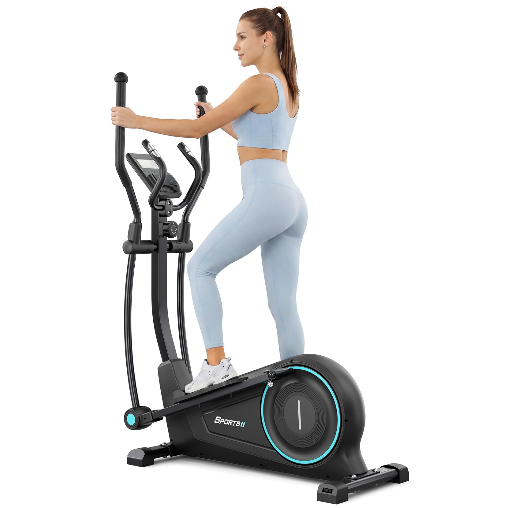 THERUN Vélo Elliptique Silencieux pour Maison, 16 Niveaux de Résistance Magnétique, Supporte Jusqu’à 120 kg, Écran LCD, Entraînement Cardio Corps Complet