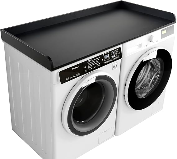 Kaboon Washer Dryer Countertop 58" x 28" Extra Large Version, Melamine Countertop with 3.5" Edge Rails, Laundry Room Organization, Black