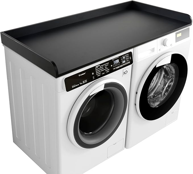 Kaboon Washer Dryer Countertop 58" x 28" Extra Large Version, Melamine Countertop with 3.5" Edge Rails, Laundry Room Organization, Black