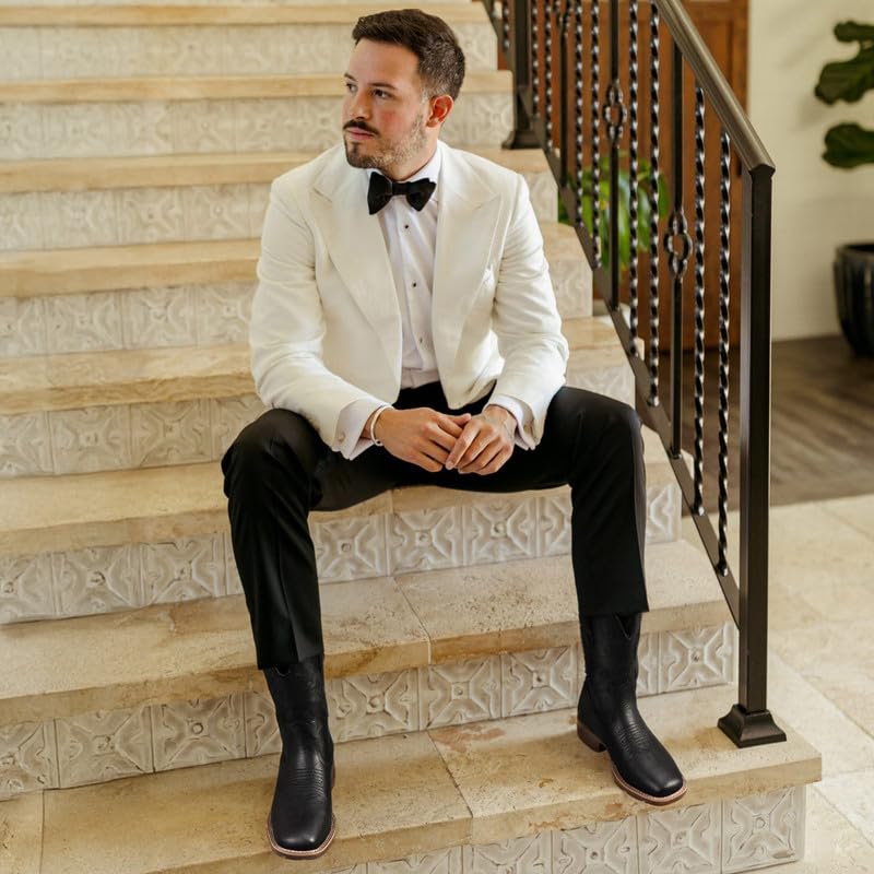 suokdil cowboy boots for men - men39s western boots with embroidery slip resistant square toe chunky heel durable and fashionable retro classic footwear for spring and fall