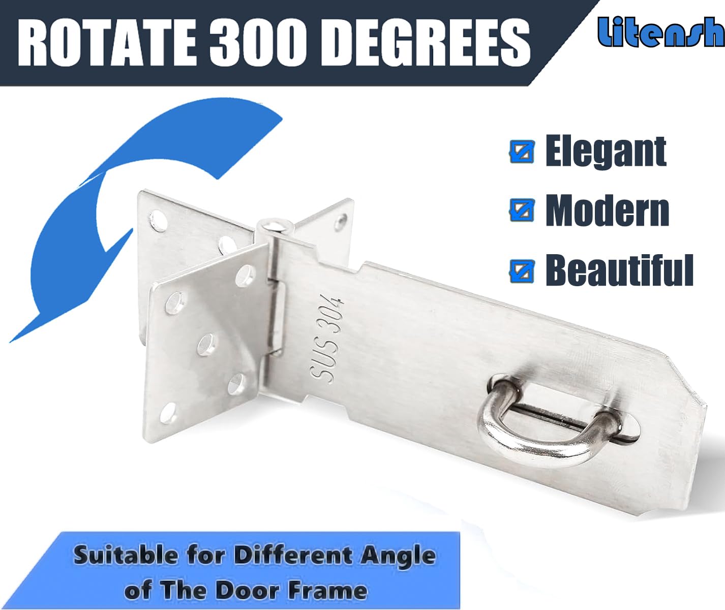 Serrature per porte in acciaio inox da 7,6 cm con lucchetto, chiusura di sicurezza Packlock Hasp, serratura extra spessa, chiusura per cancello, capannone, per camera da letto, garage,