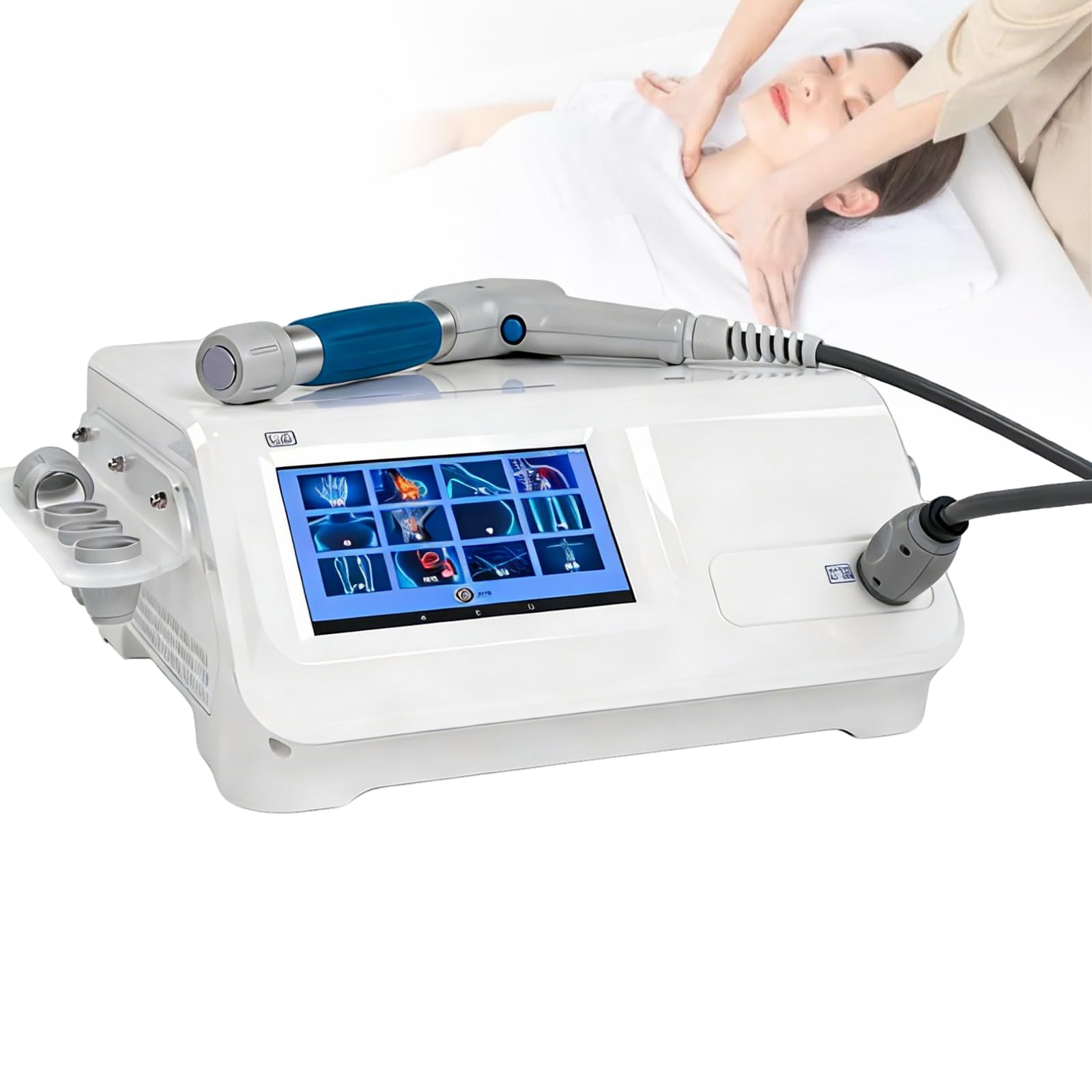 Stoßwellengerät zur Schmerzlinderung, multifunktionales Ganzkörpermassagegerät, 5 Massageköpfe und HD-Touchscreen, für den Heim- und professionellen Gebrauch