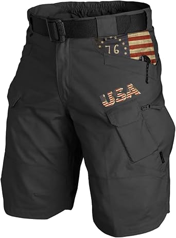 Mens Cargo Shorts Work Summer Outdoor Tactical Shorts Solid/Patriotic Printed Military Pants with Multi Pockets