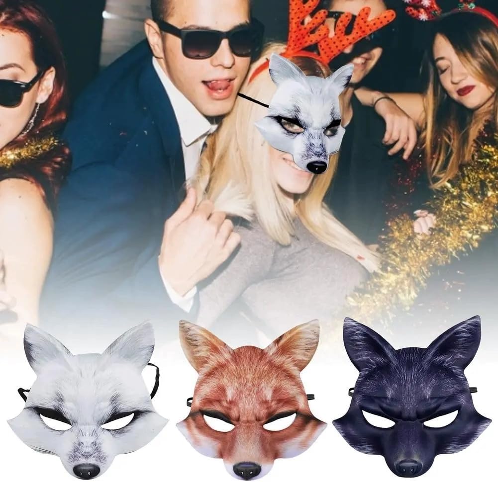 1Pcs Halloween Fox Half Mask Animal Face Mask Fox Cosplay Mask for Halloween Cosplay Costume Accessory