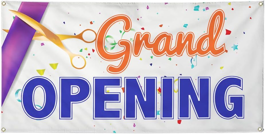 Vinyl Banner Multiple Sizes Grand Opening Advertising Printing E Business Outdoor Weatherproof Industrial Yard Signs Blue 4 Grommets 16x40Inches