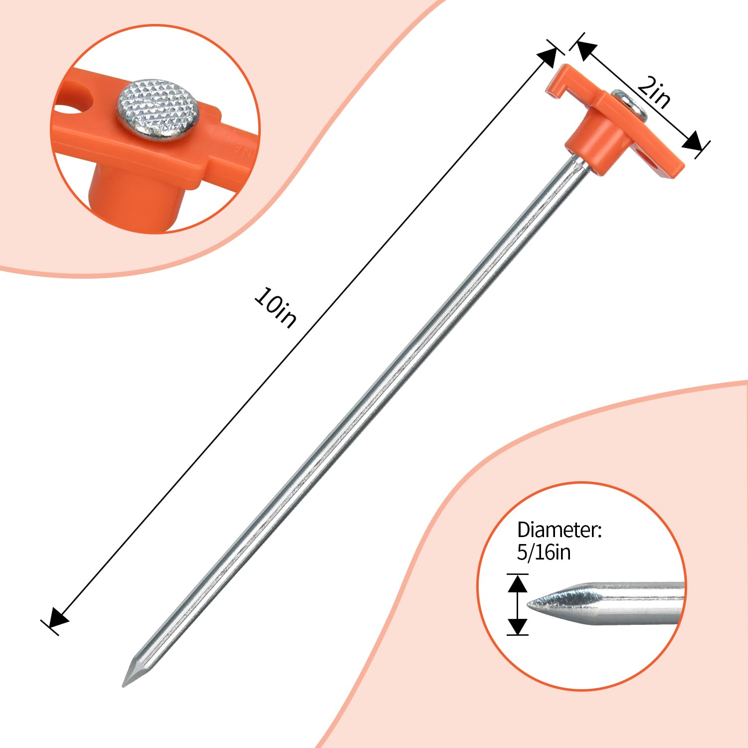 Set di 20 picchetti e martello resistenti da 25,4 cm, con custodia per riporre tende, teloni, teloni, tettoie, picnic, ombra (confezione da 20 picchetti da 25,4 cm + martello da 0,5 kg)