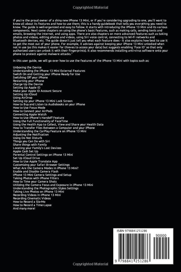 Contraportada del manual d'usuari de l'iPhone 13 Mini, que mostra un codi de barres i un número ISBN.