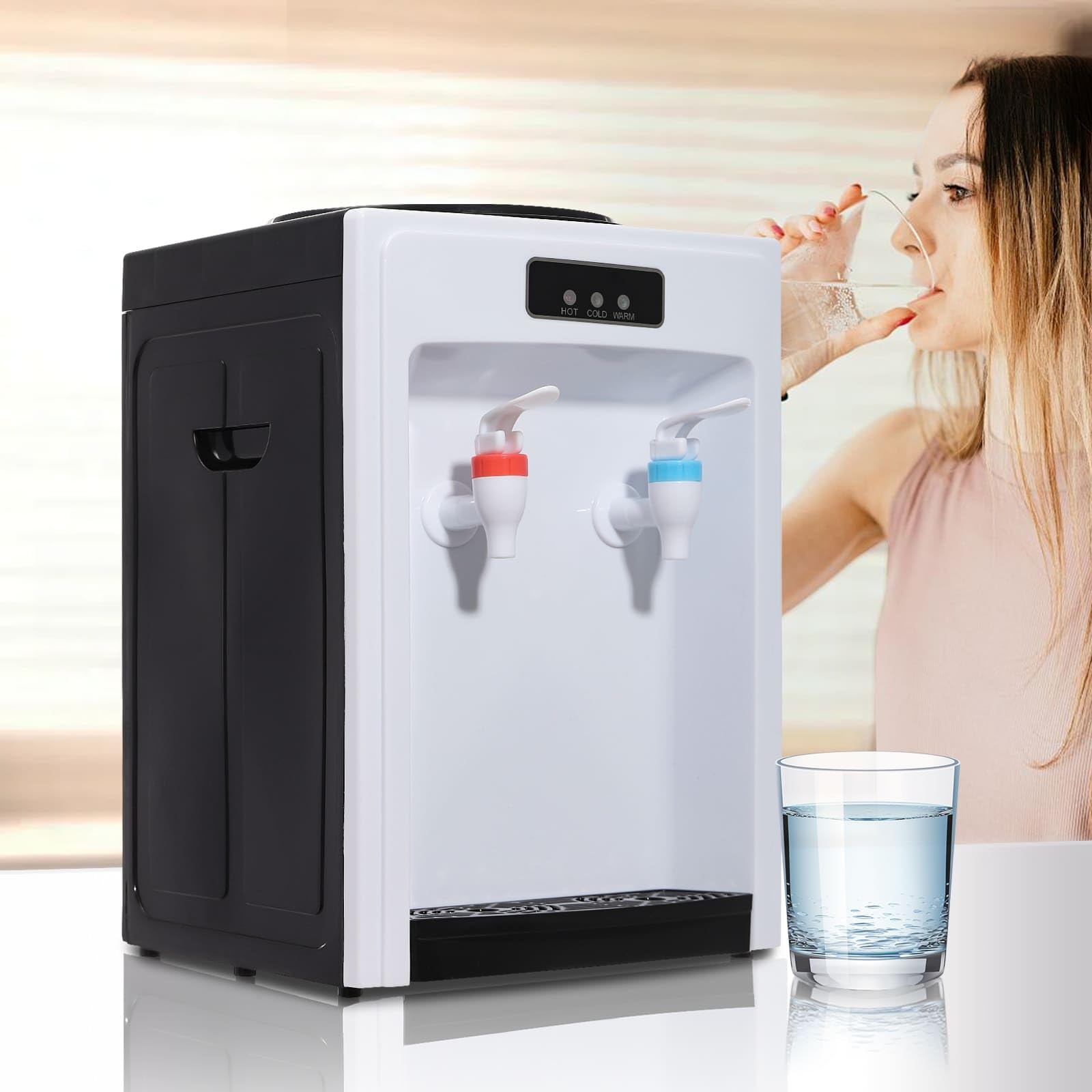 Distributeur d'eau Électrique, Fontaine à Eau, Eau Chaude (90°C) et Froide (15°C), 550W Chauffage/75W Refroidissement, en PP & INOX 304, pour Maison/Bureau (Blanc)