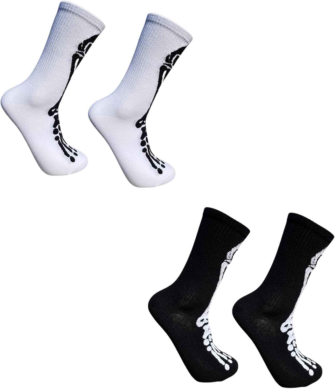 2Packs Black White Men Funny Cotton Ankle Socks Novelty Cotton Socks Cool Spider Web/Star/Bone Printed