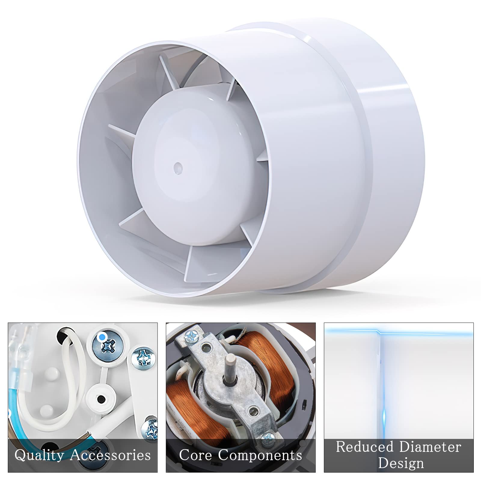 Ventilador de Tubería Extractor de 100 mm/150 mm, Conducto de Escape de Humo 130 m³-320 m³/h, En Línea Silencioso para Hogar y Cocina (Ø10cm)