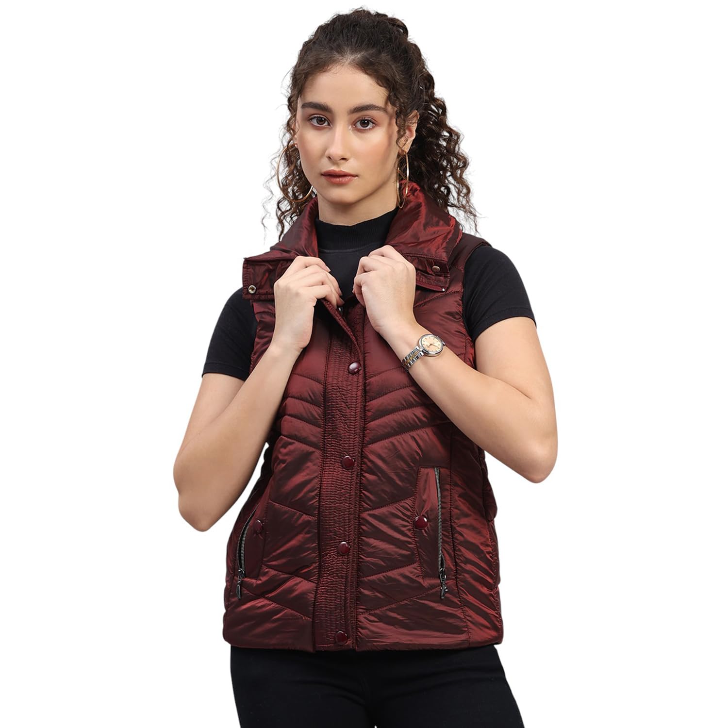 monte carlo Womens Regular Fit Self Designed Zipper Closure Sleeveless Winter Jacket | Women Winter Jacket | Stylish Zipper Jacket | Casual Winter Wear For Women's(Pack of 1)-picture-11