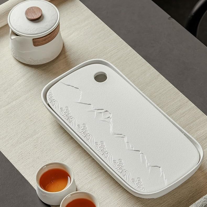 Tea Set Ceramic Tea Tray Household Small Dry Tea Tray, Office Coffee Table Tea Table Water Storage Tray Kung Fu Tea Set Tea Tray Chinese Tea Set,A