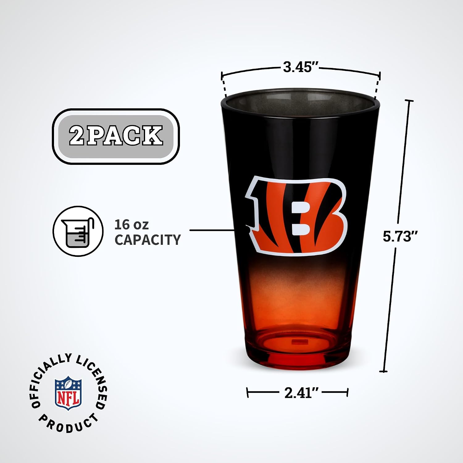 The Memory Company Officially Licensed NFL 2-Pack 16oz Ombre Pint Glass Set, Licensed Team Drinkware, Stylish Gameday Glassware, Team Logo