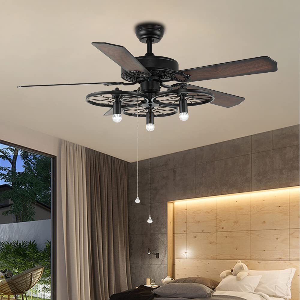 Buy Rustic Ceiling Fan Indoor with Light and Remote Control, Retro Ceiling Fan with 5 Brown