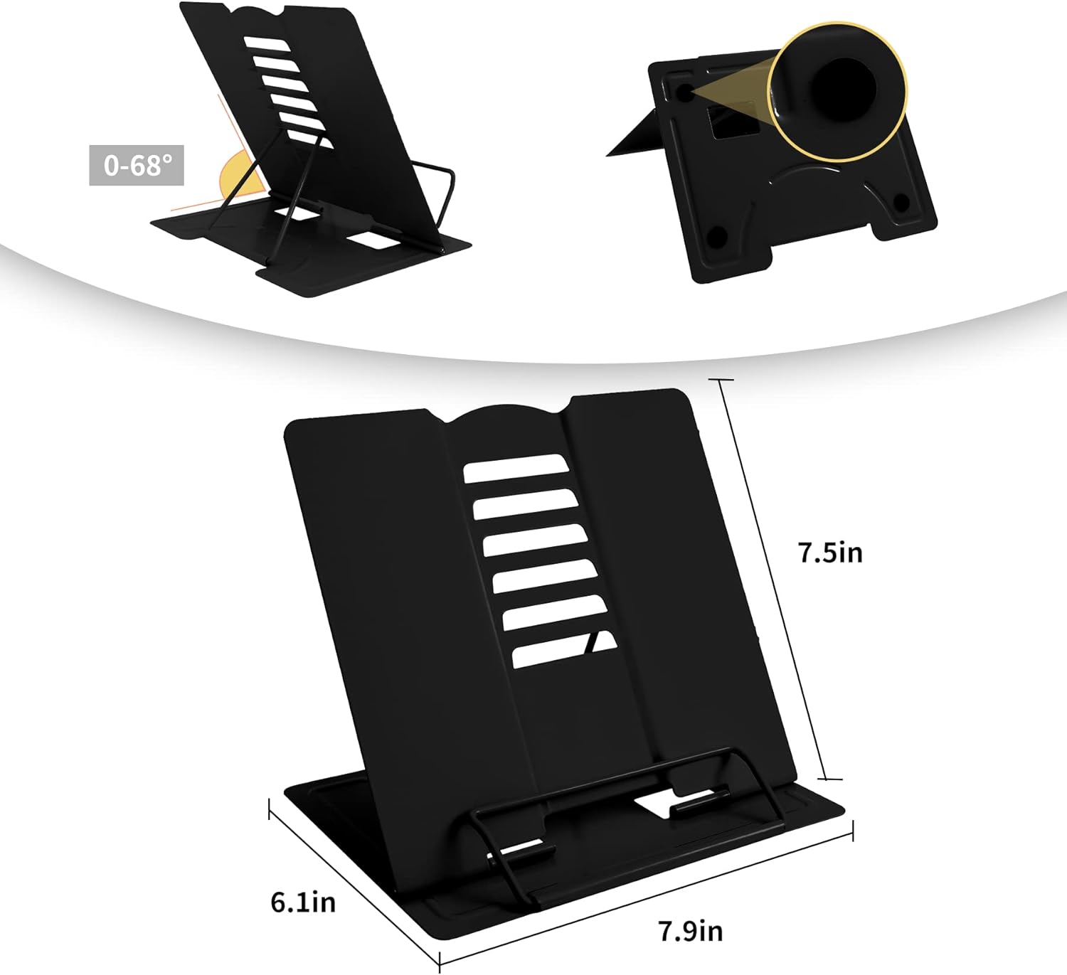 Rongweiwang Support De Livre Rotatif à 360 °, Support De Lecture Pliable, Bureau Pour Une Lecture Pratique, Support De Livre Ergonomique En Alliage D' Aluminium, Noir