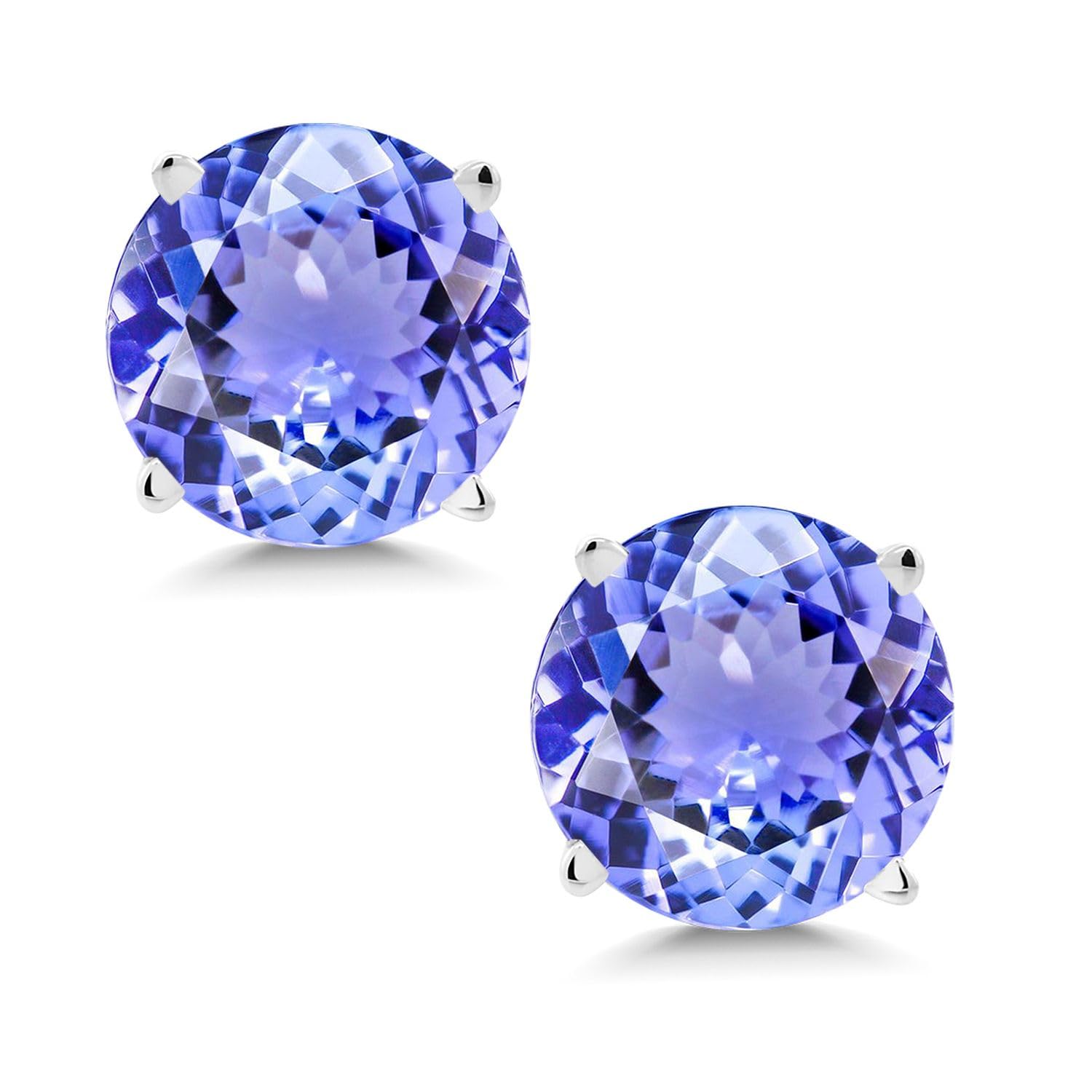 Gem Stone King 14K White Gold Natural Genuine Blue Tanzanite Stud Earrings For Women Men | 1.80 Cttw | Gemstone Birthstone | Round 6MM | Fine Jewelry