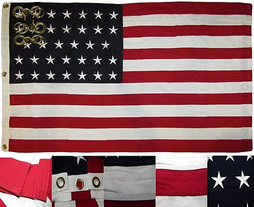 Premium 3x5 Embroidered Sewn 34 USA 100% Cotton Flag 3'x5' Clips