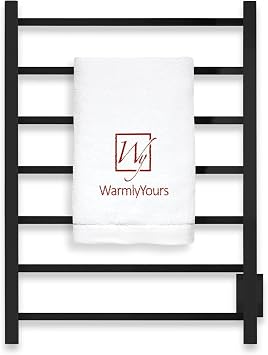 WarmlyYours Tahoe Heated Towel Rack, 7 Bars, Matte Black | Hardwired 120V heated towel rack for spa-like bathroom comfort, 427 BTU/hr, energy-efficient towel drying