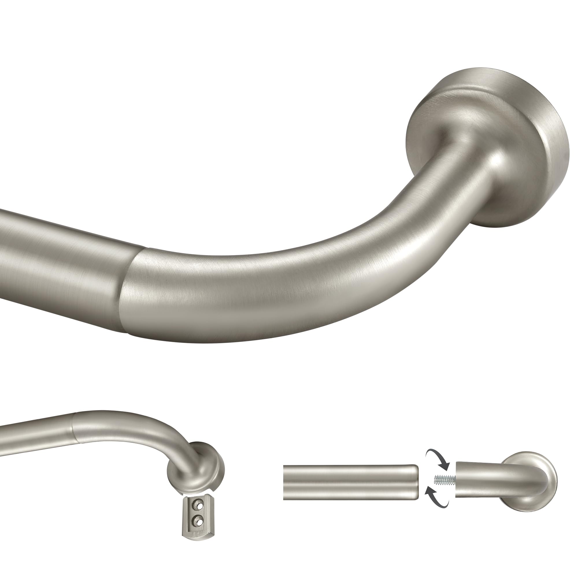 Photo 1 of Lwiiom Brushed Nickel Curtain Rod for Windows 28-56" - Internal Splicing 1" Diameter Disc, Adjustable Room Darkening Curtain Rod with Aluminum Finials and Brackets, Wrap Around Design