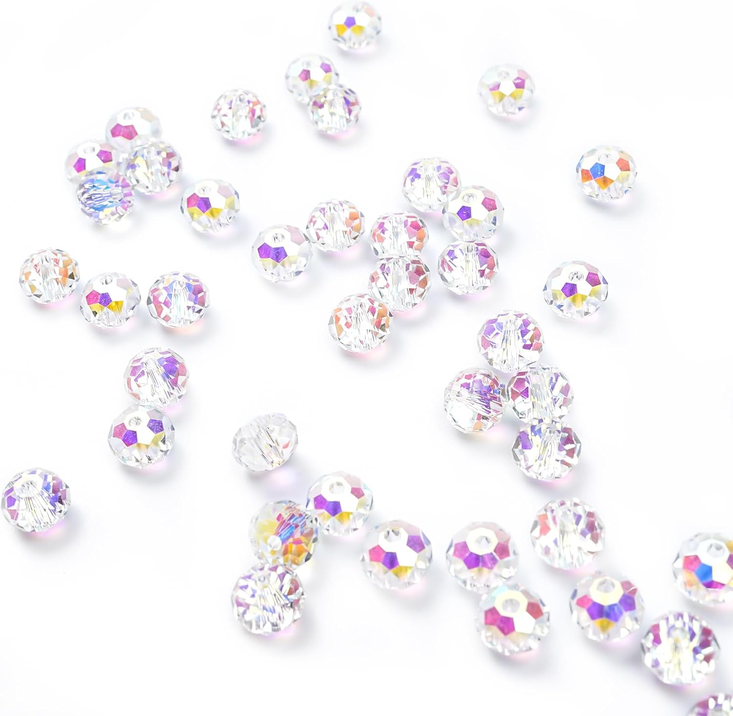 336 pcs 8mm 68 Faceted Sparkly Crystal Rondelle Beads Bulk AB Clear Glass Bead Set for DIY Jewelry Bracelet Necklace Earring Making Crafts Kit (Flash White) - Image 4