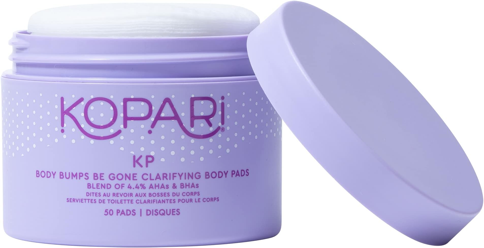 Kopari KP Body Bumps Be Gone Clarifying Body Pads with 4.4% AHAs & BHAs | Reduces the Appearance of Pores and Bumps | Brighten Dark Spots & Smooths Skin Texture | 50 Pads