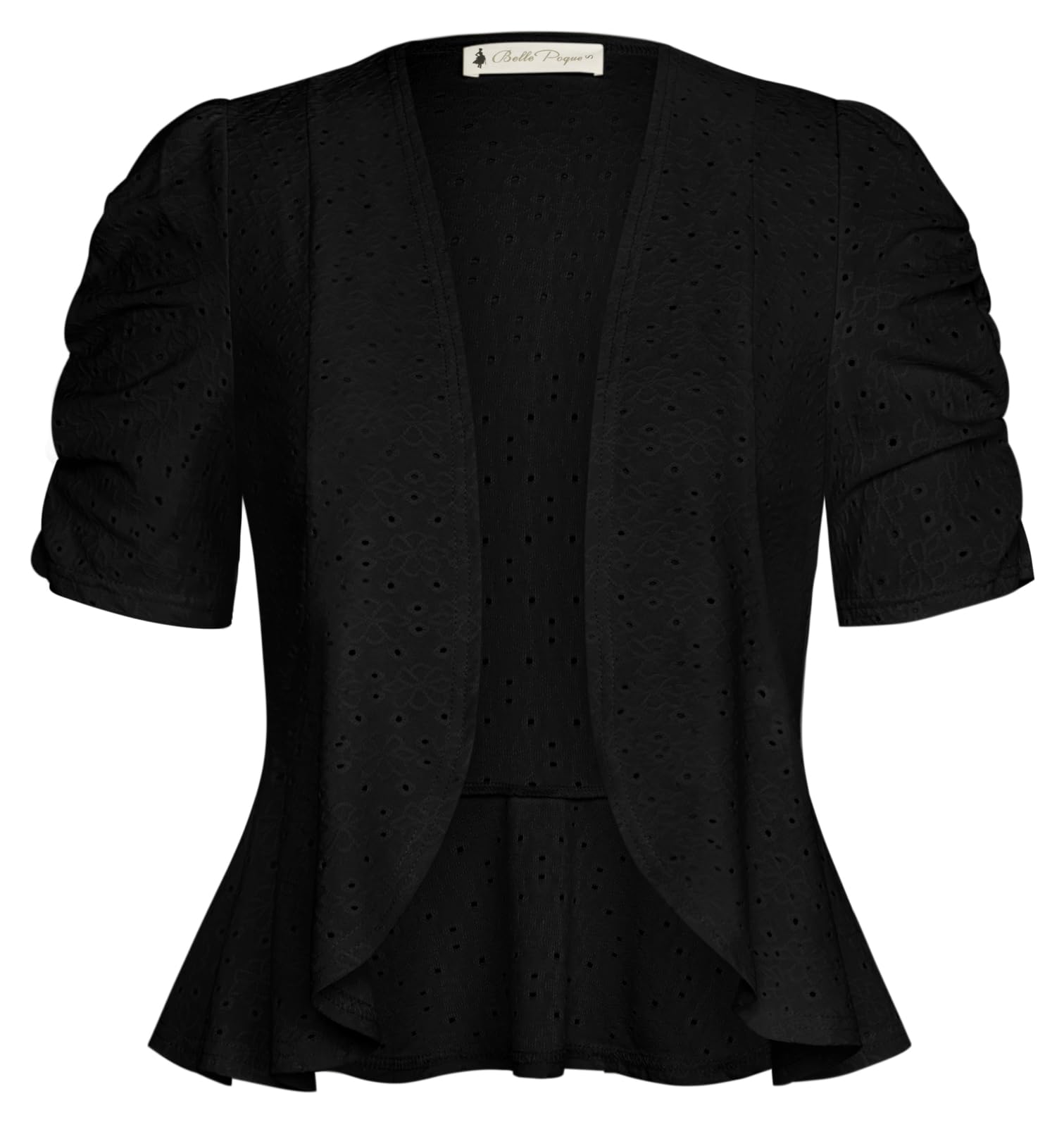 Belle Poque Women's Short Sleeve Bolero Shrug Lightweight Knit Cropped Open Front Cardigan for Dresses