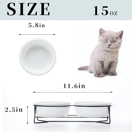 Miniatura 2 de GDCZ Ceramics - Cuencos elevados para perros pequeños con soporte de metal para alimentos y platos de agua para mascotas, 15 onzas (blanco)