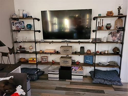 Miniatura 2 de Soporte de pared industrial dorado de tubería de hierro, estantería abierta de bricolaje, estantes de almacenamiento, estantes colgantes de techo