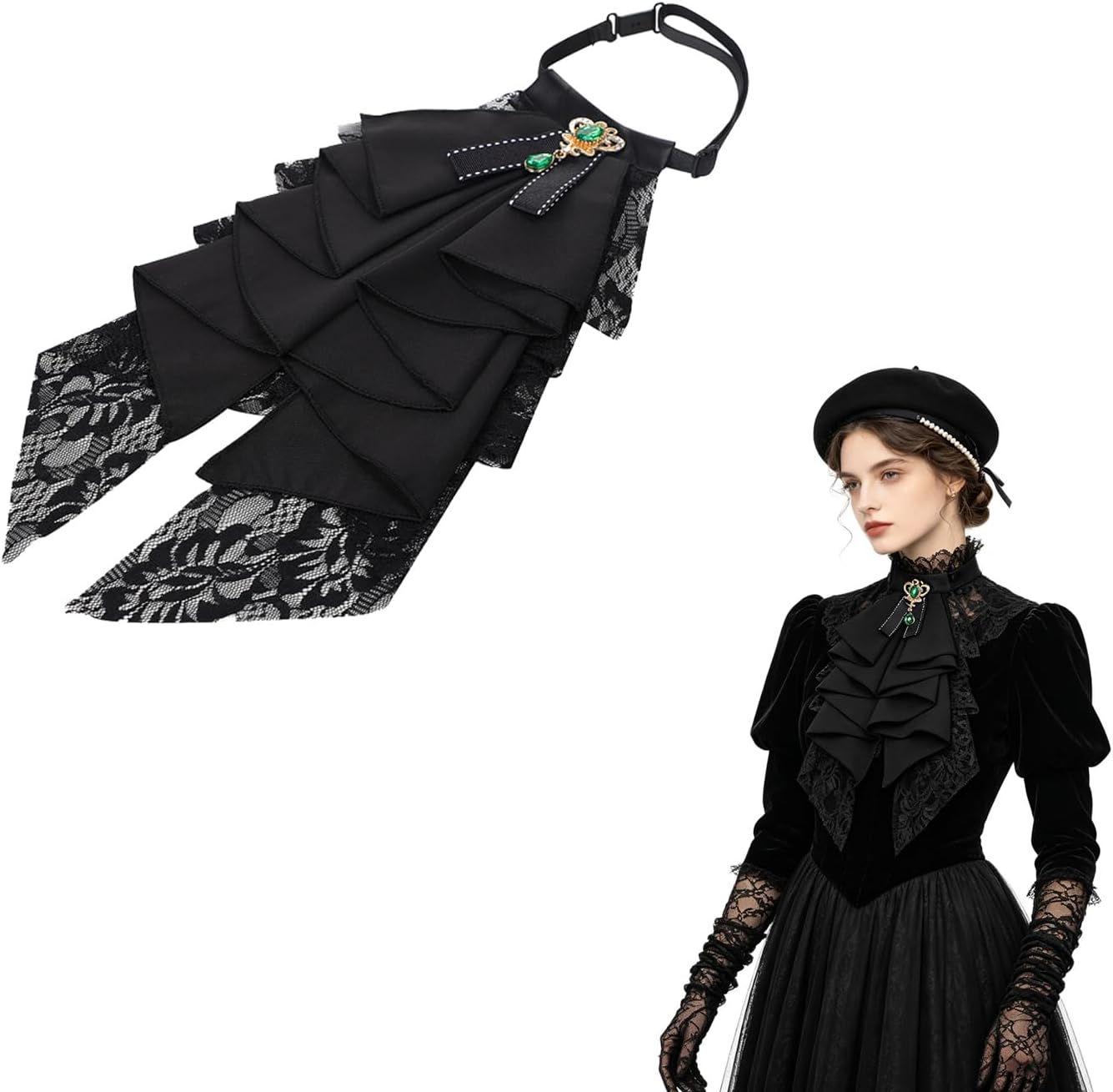 Victorian Collar Women Neck Ruffle Collars Colonial Lace Jabot Collars Jabot Tie Colonial Ruffled Collar Costume
