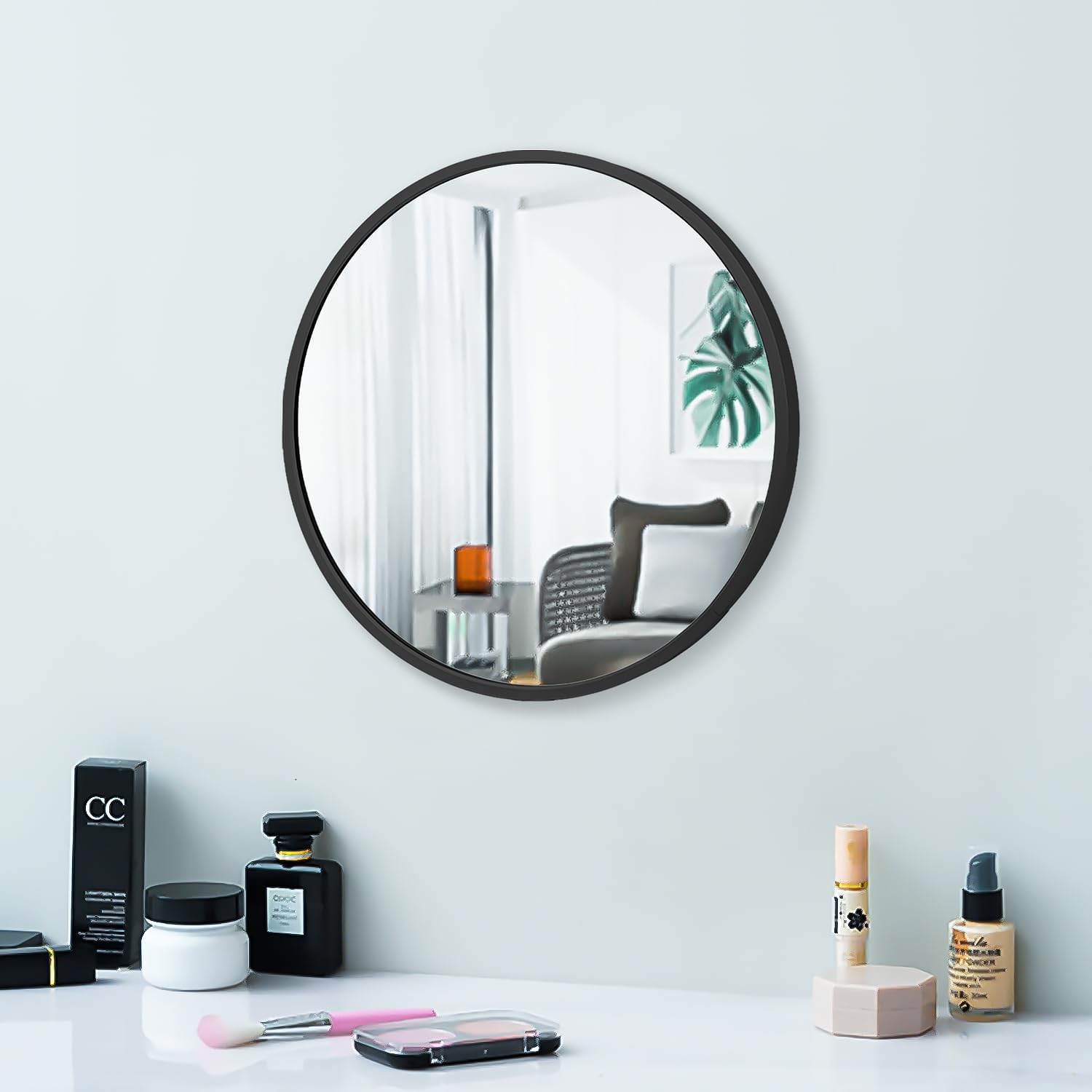 12" Round Mirror Circle Small Wall Mounted Hanging or Against Wall Metal Frame Dressing Make-up Mirrors for Entryway Bedroom Bathroom Living Room 12 inch Black Small