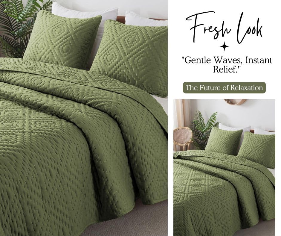 Image of BSB HOME 280 TC Quilted Cotton Bedspread for King Bed | Ultrasonic Bed Cover with Pillow Covers | Soft, Breathable & Lightweight All-Season Bedding | 90 x 100 Inches (228 x 254 cm) (Olive Green)