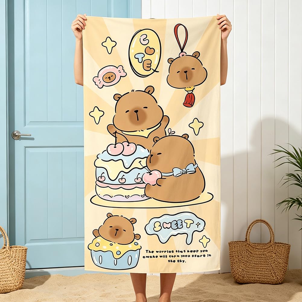 Lknbif Women's A Capybar Beach Towel, Microfibre Beach Towel, Cute Beachtowel Quick Dry Ultr Absorbent Super Soft Towel For Dults Men Towels Travel Swim Pool Yog Gym Camping