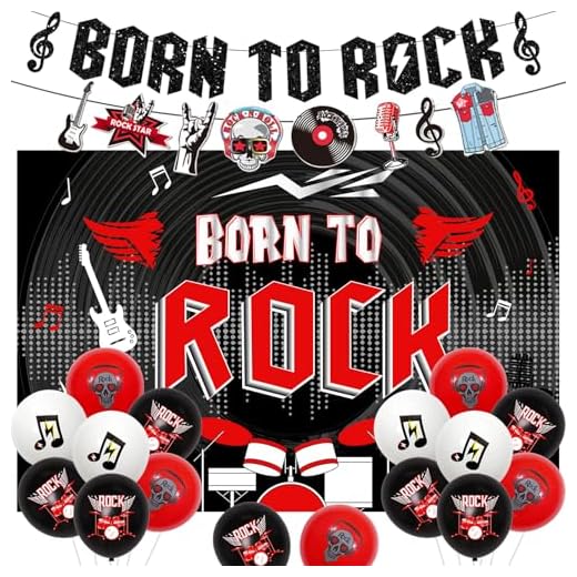 Sursurprise Rock and Roll Partydekorationen Born to Rock Hintergrund Banner Girlande Luftballons 1950er Jahre Musik Rock Star Geburtstag Party Supplies