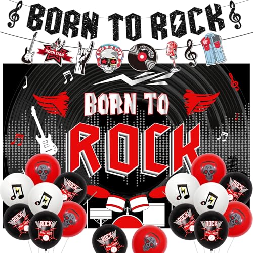 Sursurprise Rock and Roll Décorations de fête Born to Rock Toile de fond Bannière Ballons...