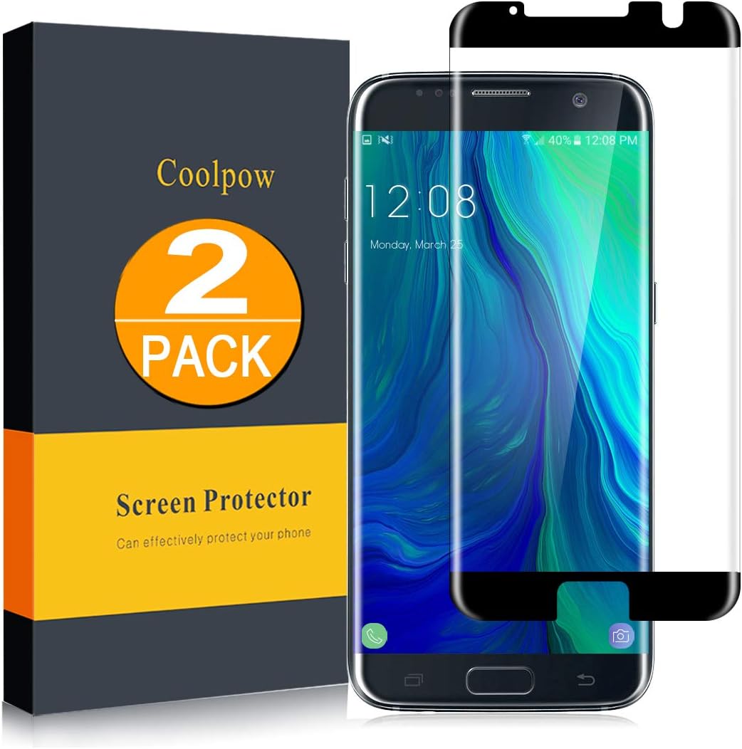 [2 Pack]Samsung Galaxy S7 Edge Screen Protector Tempered Glass [Case Friendly][Anti Scratch][3D Curved][3d Full Coverage][HD Clear]Coolpow Tempered Glass Screen Protector for Samsung Galaxy S7 Edge