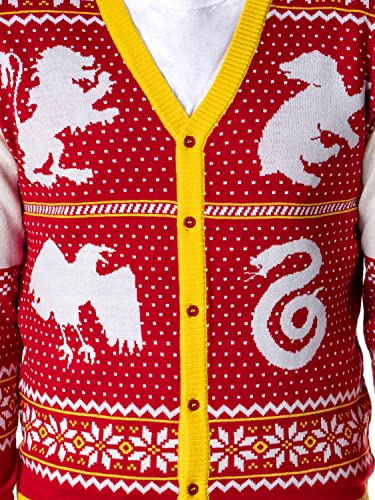 Harry Potter Men's Hogwarts Houses Ugly Christmas Sweater Knit Button-Up Cardigan4