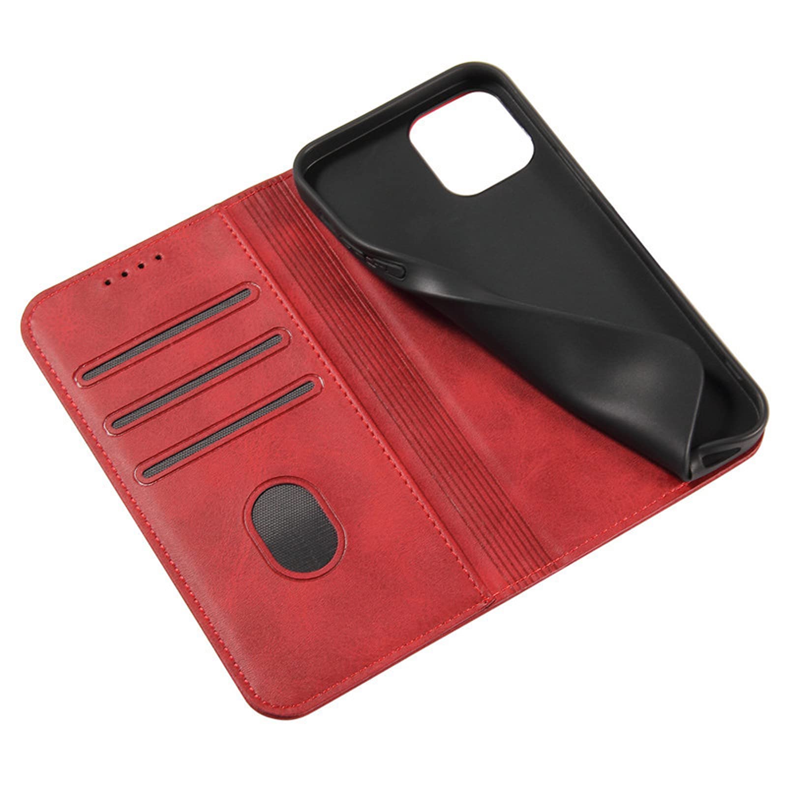 LTL Etui na telefon do iPhone 13 Mini/13/13 Pro/13 Pro Max, ręcznie robione skórzane etui z klapką z przegródkami na karty, etui na telefon, magnetyczne zamknięcie, czerwone, 13 mini 5,4 cala