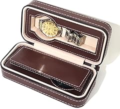 Watch Travel Case Zipper Storage Case Watch Organizer, 2 Place Notch Portable Travel Watch Zipper Case Brown