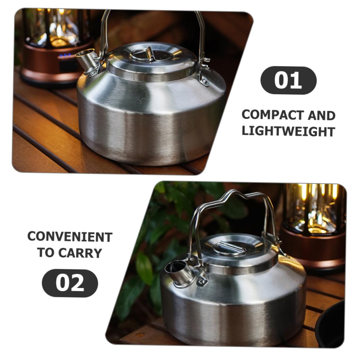 Camping Teekessel 1 L aus Edelstahl Silber, Tragbarer Kocherkessel | Herdplatte und Gas, Outdoor Format für Zuhause und Selbstfahren, Kompakt als Teekanne